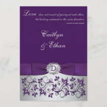 Monogram Lila, inbjudan till bröllopsinbjudan till
