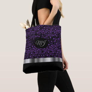 Monogram Lila Leopard Mönster Tote Bag Tygkasse