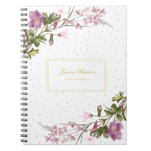 Monogram Lila Lilac Rosa Bouquet Vintage Cute Anteckningsbok