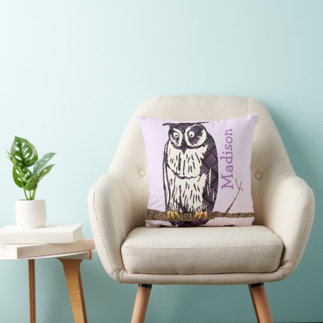 Monogram Lila Lime Flicka Vintage Uggla Kudde (Stol)