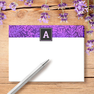 Monogram lila löv botaniskt mönster fet modern post-it block