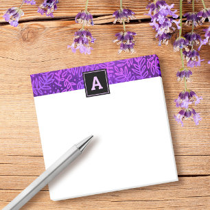 Monogram lila löv mönster blad, enkel modern post-it block