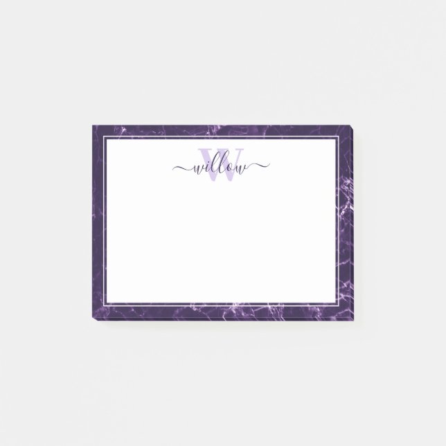 Monogram Lila Marble Mönster Post-it Notes (Framsida)