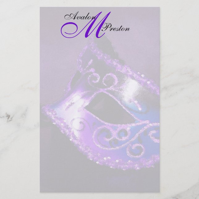 Monogram Lila Masquerad Bröllop Stationery Brevpapper (Framsida)