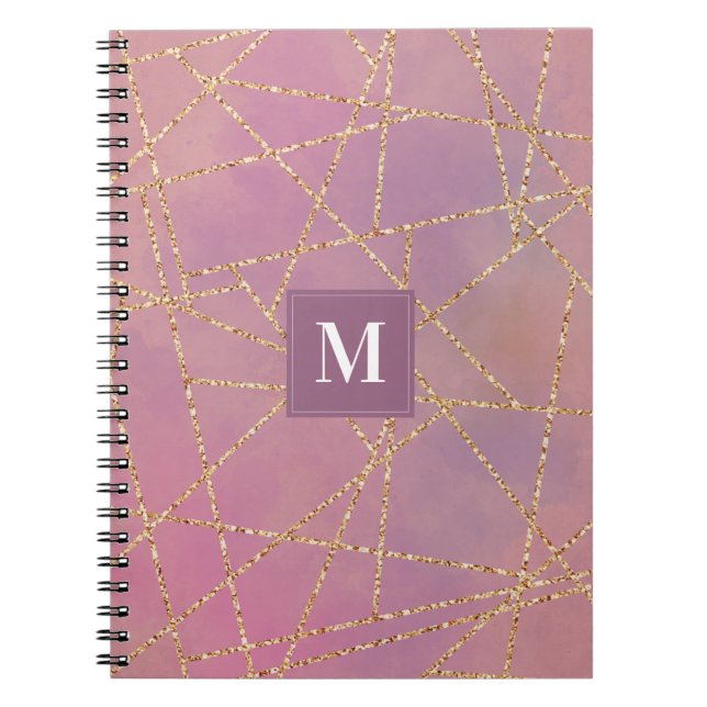 Monogram Lila och Guld Glitter Anteckningsbok (Framsidan)