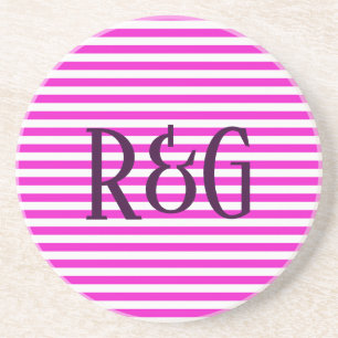 Monogram Lila och vit rand Underlägg Sandsten