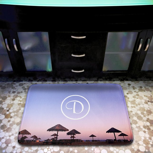 Monogram Lila Ombre Sunset California Beach Bold Badrumsmatta (Skapare uppladdad)