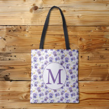 Monogram Lila Pansy Flower Mönster Watercolor