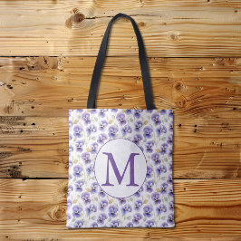 Monogram Lila Pansy Flower Mönster Watercolor Tygkasse