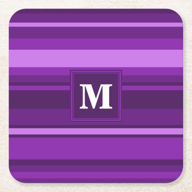Monogram lila rand underlägg papper kvadrat (Framsidan)