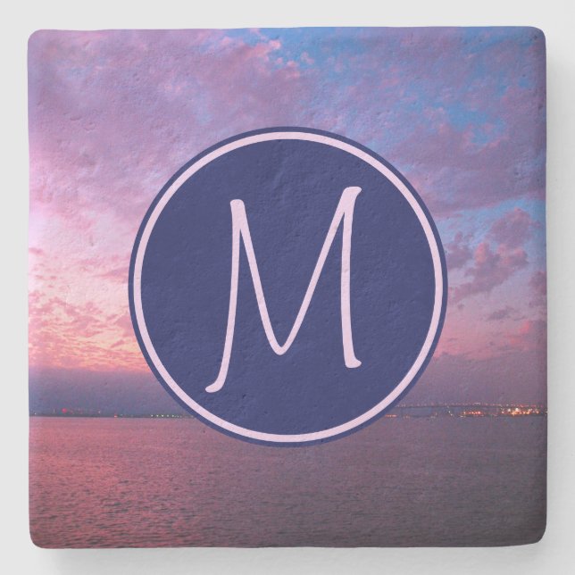 Monogram Lila Rosa Blue California Ocean Sunset Stenunderlägg (Framsidan)