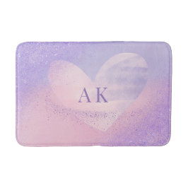 Monogram lila rosa gradient hjärta badrumsmatt badrumsmatta