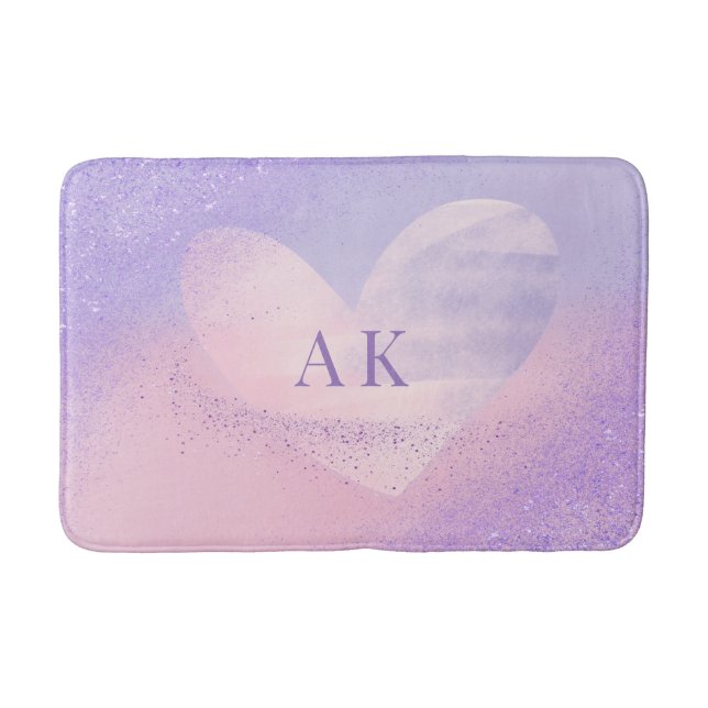 Monogram lila rosa gradient hjärta badrumsmatt badrumsmatta (Framsidan)