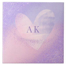 Monogram lila rosa gradient hjärta kakelplatta