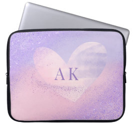 Monogram lila rosa gradient hjärta laptopsleeve laptop fodral