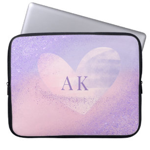 Monogram lila rosa gradient hjärta laptopsleeve laptop fodral