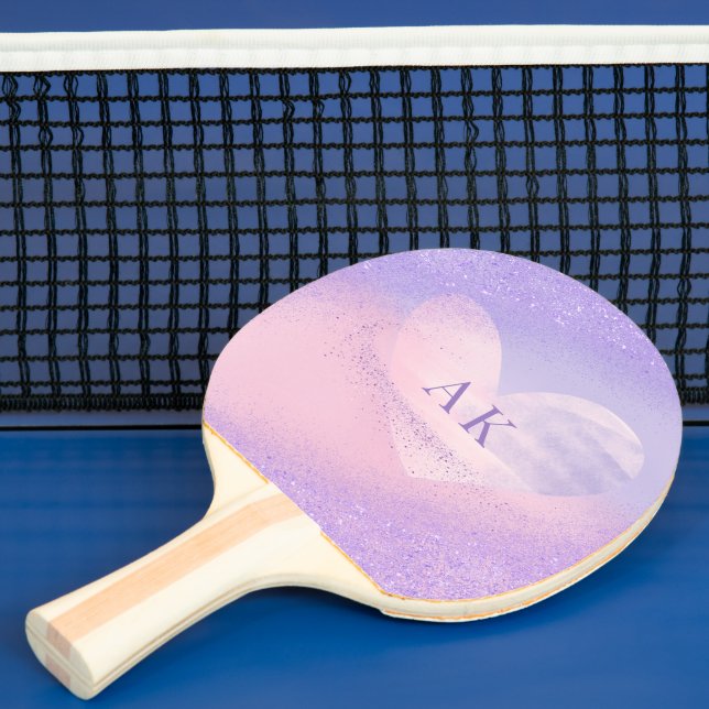 Monogram lila rosa gradient hjärta pingisracket (Insitu)