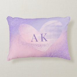 Monogram lila rosa gradient hjärta prydnadskudde