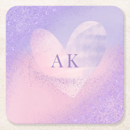 Monogram Lila Rosa Gradient Hjärta Underlägg Papper Kvadrat