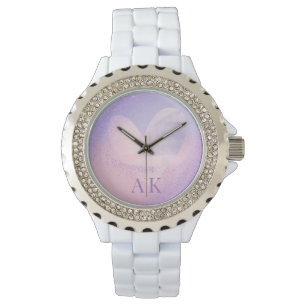Monogram Lila Rosa Gradient Hjärtat Armbandsur