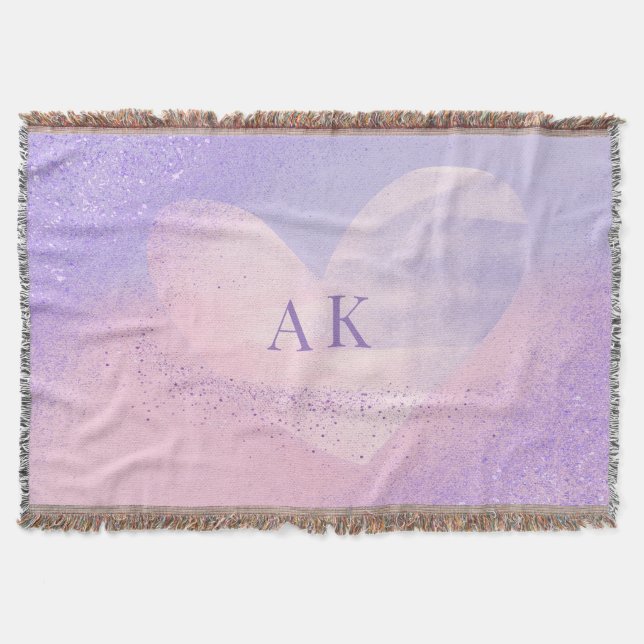 Monogram lila rosa gradienthjärta  filt (Framsidan)