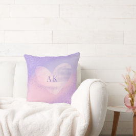 Monogram lila rosa gradienthjärta kudde