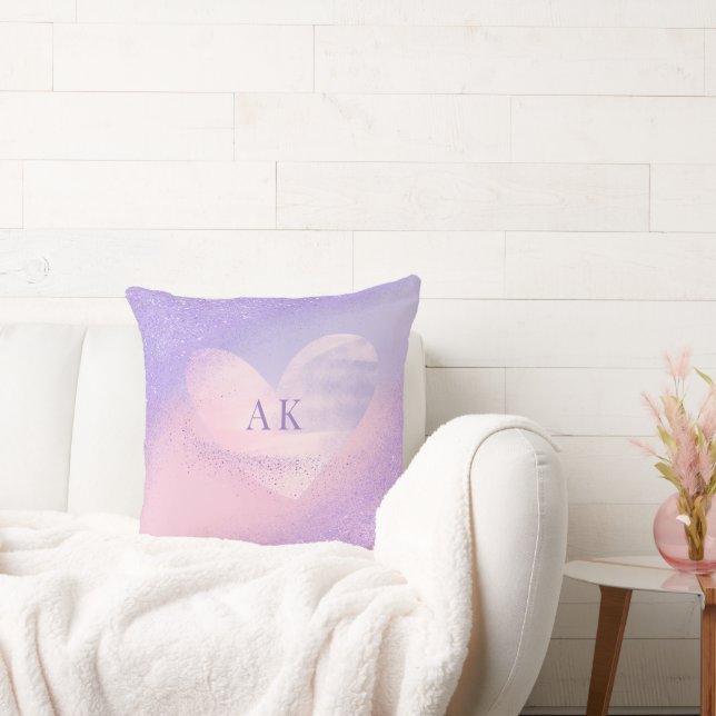 Monogram lila rosa gradienthjärta  kudde (Soffa)