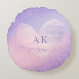 Monogram lila rosa gradienthjärta rund kudde