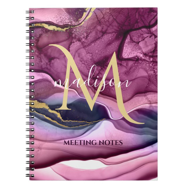Monogram lila rosa och guld Agate Geod  Anteckningsbok (Framsidan)