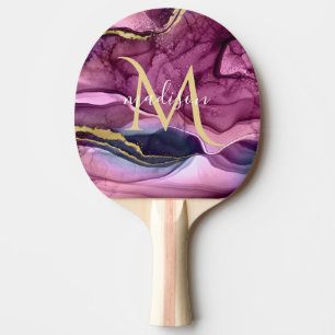Monogram Lila Rosa och Guld Agate Geode Pingisracket