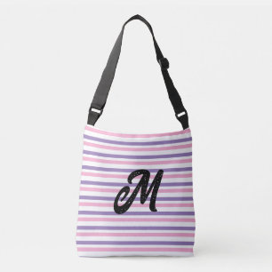 Monogram Lila Rosa Vita Ränder Axelväska