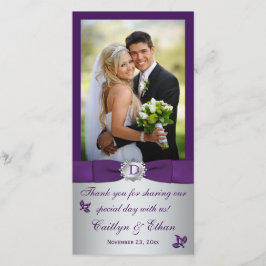 Monogram Lila, Silver Blommigt Bröllop-fotokort Tack Kort