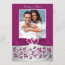 Monogram Lila Silver Blommigt PHOTO-bröllopsinbjud