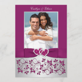 Monogram Lila Silver Blommigt PHOTO-bröllopsinbjud Inbjudningar