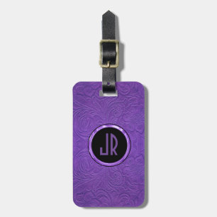 Monogram Lila Suede Leather Blommigt Design Bagagebricka