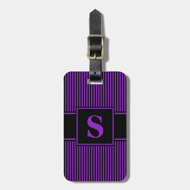 Monogram Lila Svart Randig Bagagebricka (Vertikal Framsida)