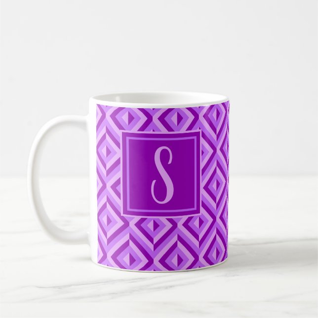 Monogram Lila, tretonton Diamond Mönster Kaffemugg (Vänster)