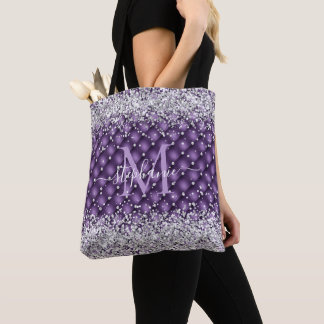 Monogram Lila Tuftad Diamond Silver Glitter Glam Tygkasse