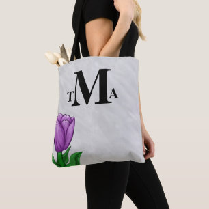 Monogram Lila Tulpan Kolgrå Akvarell Tygkasse