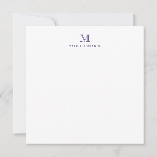Monogram Lila Violet Minimalist Modern Elegant Anteckningskort (Framsida)