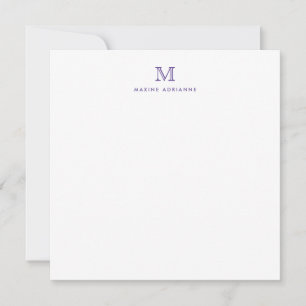 Monogram Lila Violet Minimalist Modern Elegant Anteckningskort