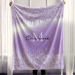 Monogram lila violett droppande glitter metallisk fleecefilt