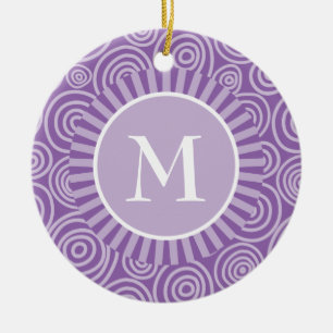 Monogram Lila White Spiral - Personlig Julgransprydnad Keramik
