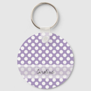 Monogram Lila White Trendig Roligt Polka Dot Möns Nyckelring