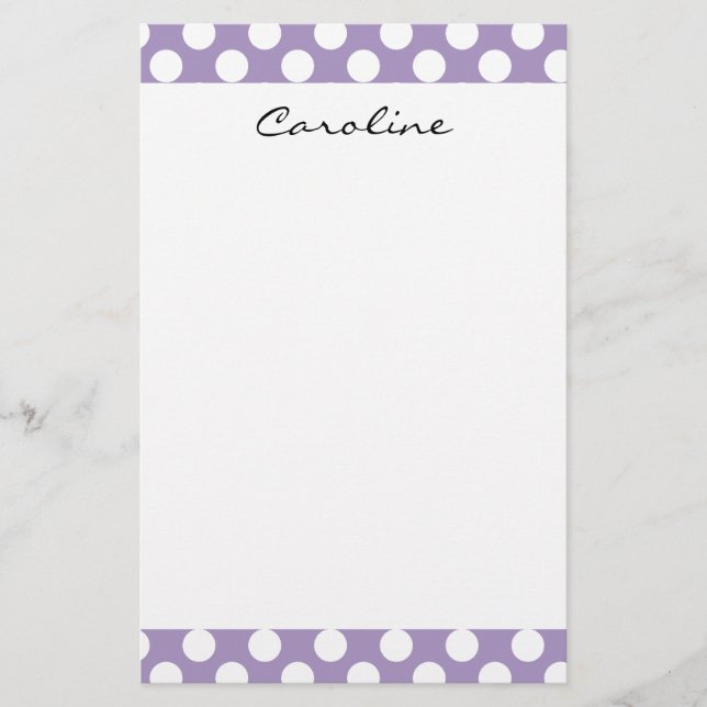 Monogram Lila White Trendig Roligt Polka Dot Mönst Brevpapper (Framsida)