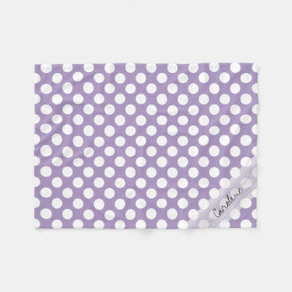 Monogram Lila White Trendig Roligt Polka Dot Mönst Fleecefilt