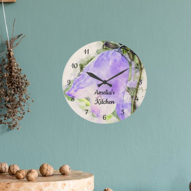 Monogram Lila Wilfdlower Kitchen Stor Klocka (Skapare uppladdad)