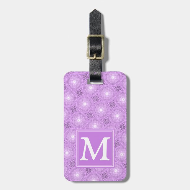 Monogram lilax lila circles mönster bagagebricka (Vertikal Framsida)