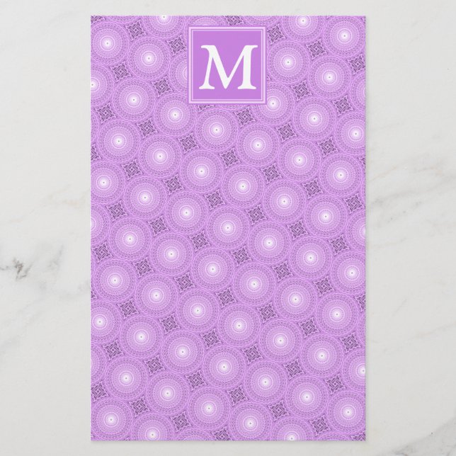 Monogram lilax lila circles mönster brevpapper (Framsida)