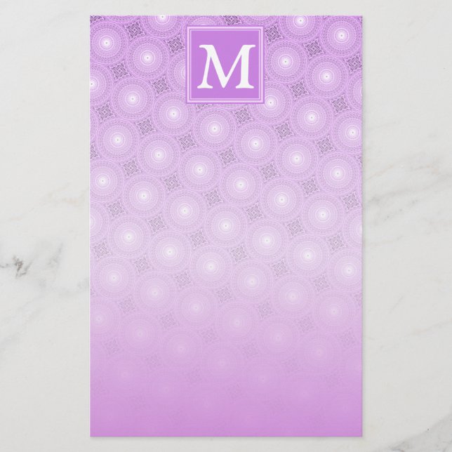 Monogram lilax lila circles mönster brevpapper (Framsida)